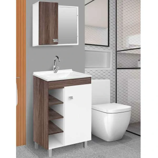 Armario - Conjunto para Banheiro - Sophia Com Pés  - 60cm - Amendoa/Branco - Fabribam — Gabinetes e Cubas | Depósito Roseira