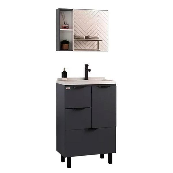Conjunto Armário com Espelheira Banheiro Fabribam Luiza 60cm com Pés — Gabinetes e Cubas | Depósito Roseira